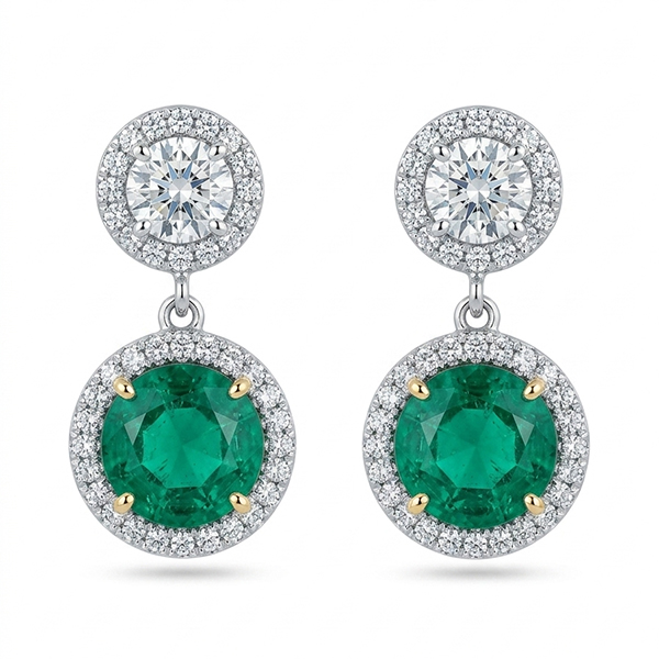18K Emerald & Diamond Drop Earrings